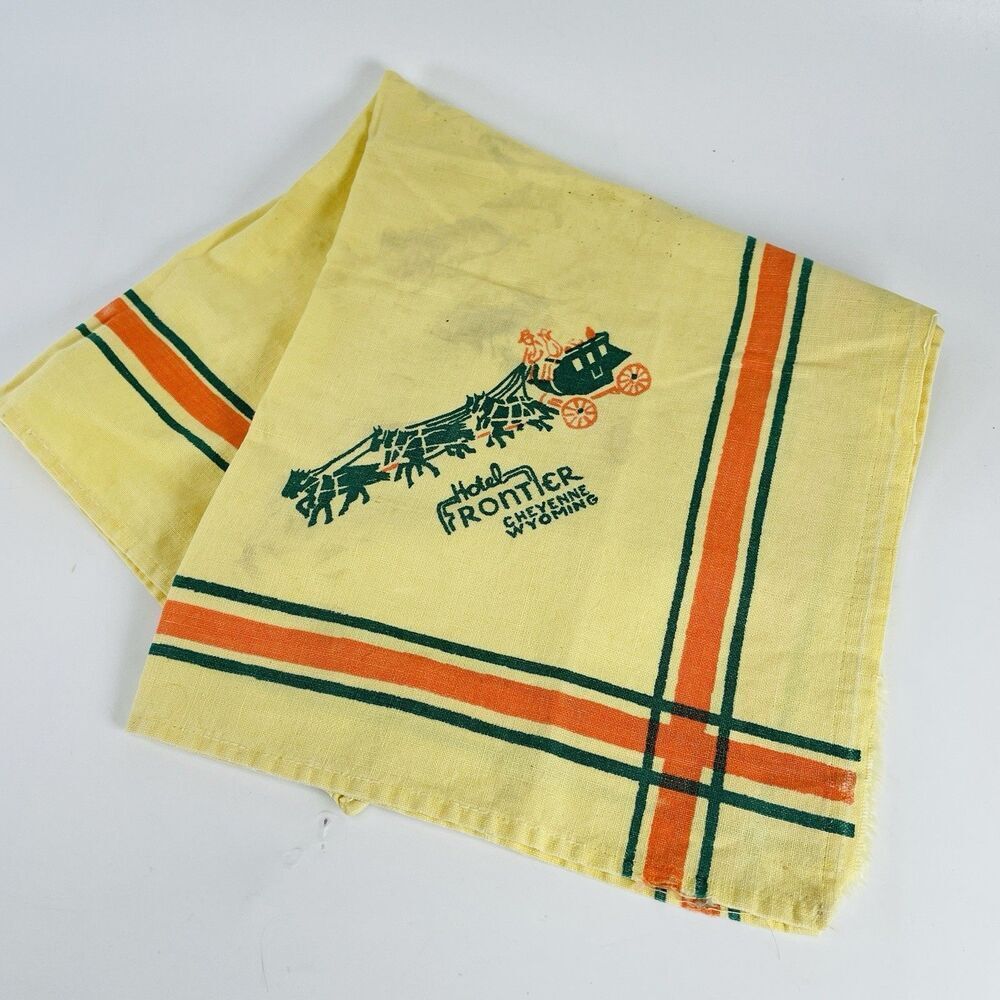 VTG Hotel Frontier Cloth Napkin Cheyenne Wyoming 15x16 Motel Old West Stagecoach
